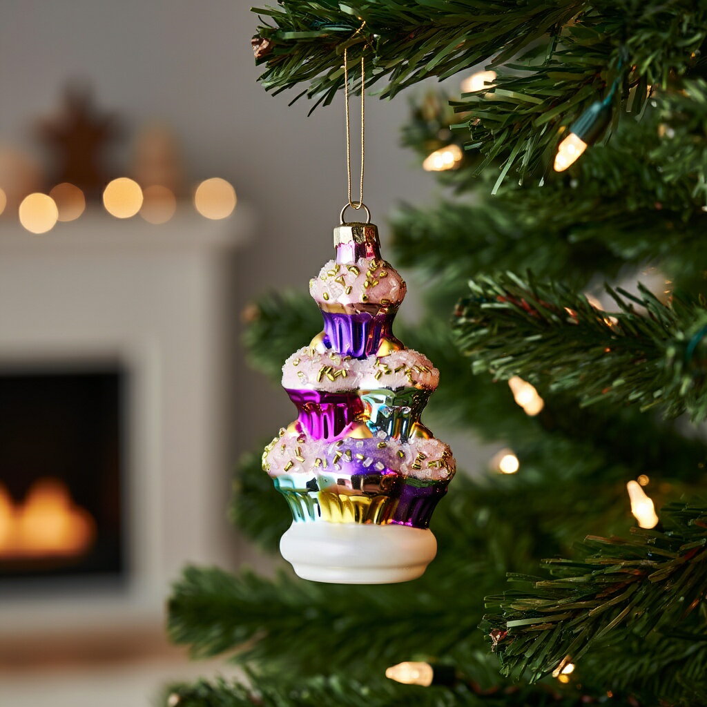 【SALE】【440円→385円】【フライングタイガー公式】オーナメント カップケーキスタンド型 ガラス製 6.4×12.4×5.2cm カラフル スプリンクル付き クリスマス ツリー飾り デコレーション 可愛い 華やか ギフト デンマークのサムネイル
