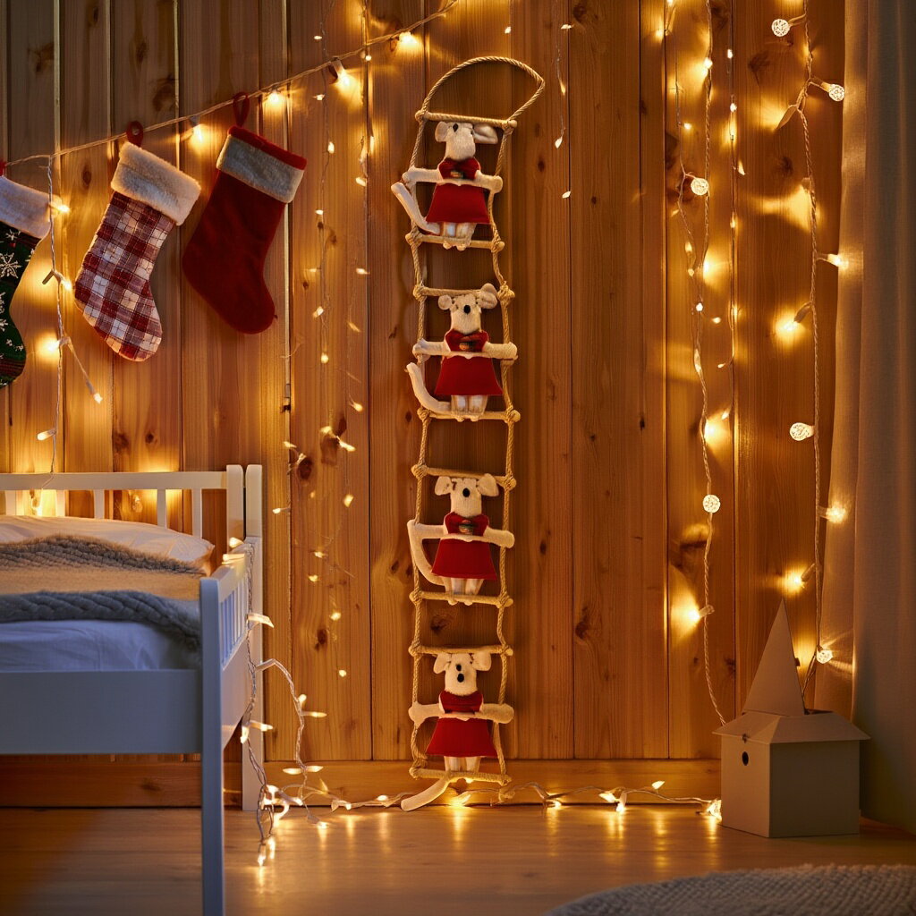 【フライングタイガー公式】はしごマウス 吊り下げデコレーション 3×58×7cm テキスタイル製 4体セット ..