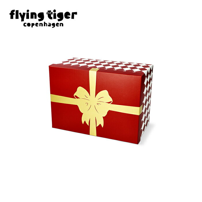 【フライングタイガー公式】ギフトボックス プレゼント ボックス リボン付き 赤 金 クリスマス デンマーク デザイン おしゃれ 再利用可能 丈夫 ラッピング ギフト 贈り物 華やか 高級感 デンマーク