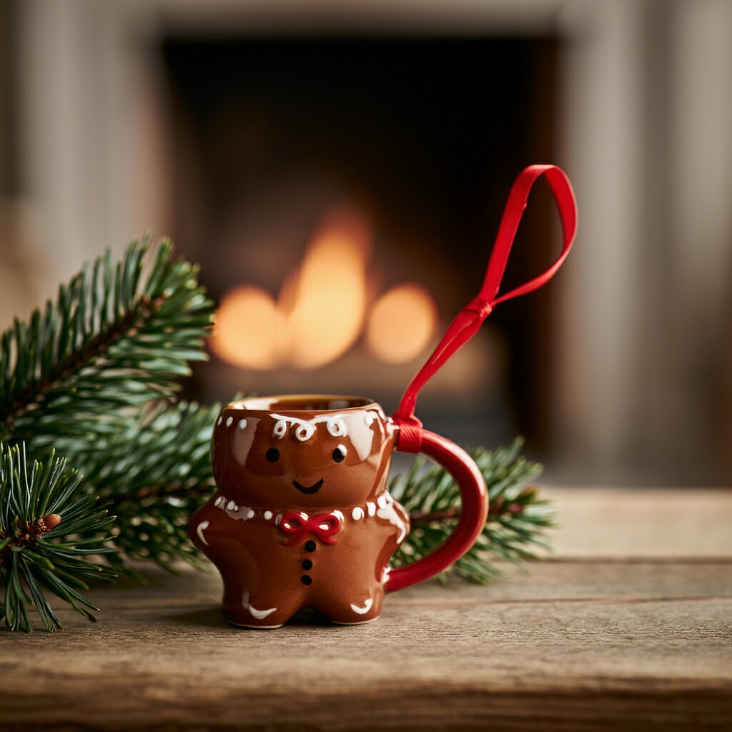 【SALE】【550円→495円】【フライングタイガー公式】オーナメント（ミニマグ） デンマーク サイズ：4.6×5.7×7.8cm ジンジャーブレッドマン型ミニマグオーナメント 赤 リボン付き 陶器製 クリスマス飾り 北欧のサムネイル