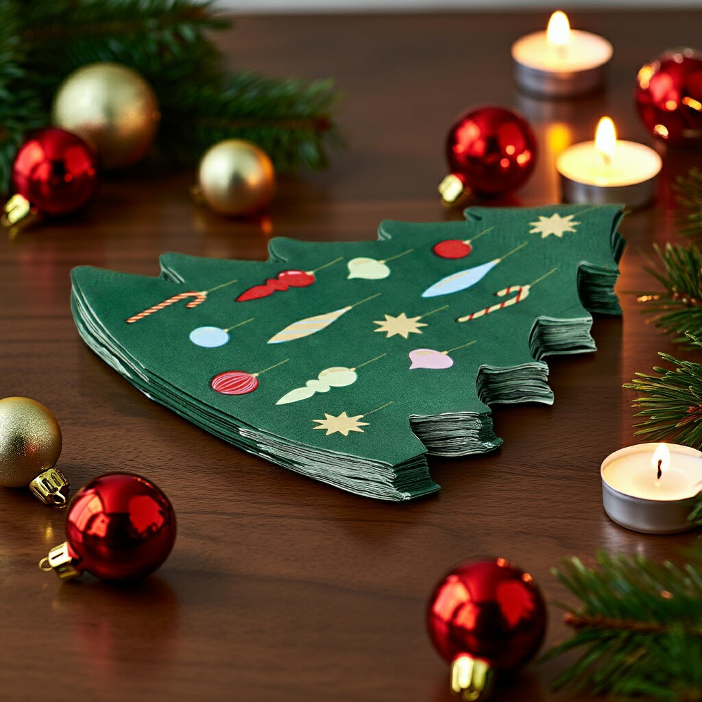 【フライングタイガー公式】ペーパーナプキン デンマーク サイズ：16×13.9cm ペーパーナプキン クリスマスツリー柄 緑 オーナメント 星 16枚入り 食卓装飾 パーティー雑貨 北欧 フライングタイガーコペンハーゲン Flying Tiger Copenhagen 公式のサムネイル