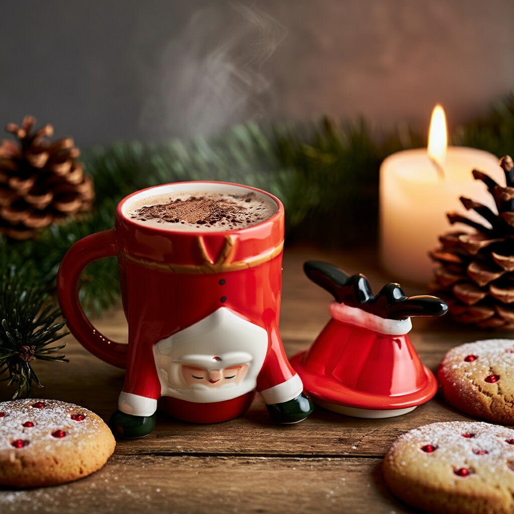 【フライングタイガー公式】逆立ちサンタマグ 蓋付き マグカップ 300ml 8.8×16.8×14.4cm クリスマス サンタクロース レッド カップ 食洗機対応 電子レンジ対応 ユニーク デザイン ギフト 冬 テーブルウェア デンマーク 北欧雑貨