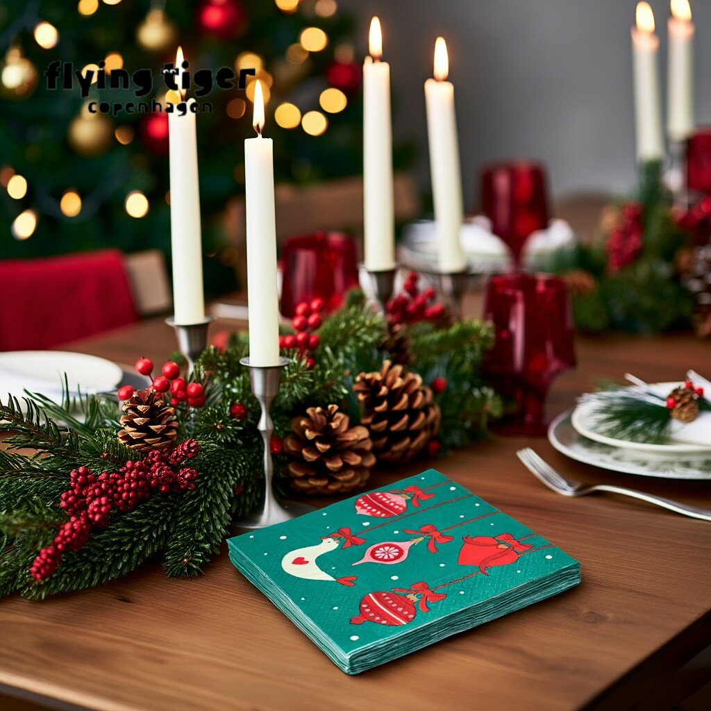 【SALE】【220円→165円】【フライングタイガー公式】ペーパーナプキン クリスマス Xmas お菓子 紙ナプキン イベント パーティー オーナメント 鳩 かわいい おしゃれ 緑 グリーン 16.5 x 16.5 cm 北欧のサムネイル