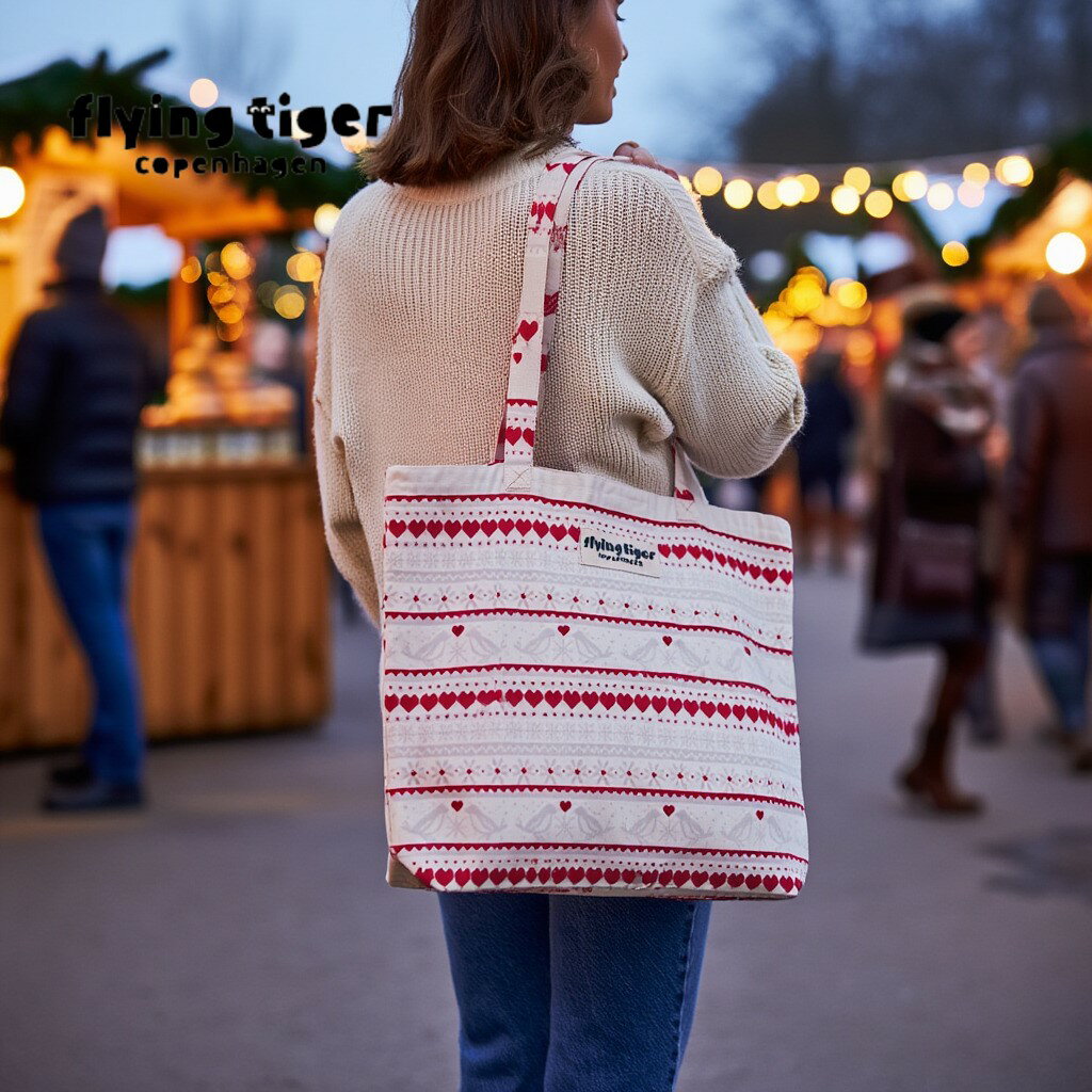 【SALE】【880円→385円】【フライングタイガー公式】トートバッグ クリスマス Xmas ハート エコバッグ かばん ショッピングバッグ ノルディック フェアアイル かわいい おしゃれ 46×39×10.5cm 北欧のサムネイル