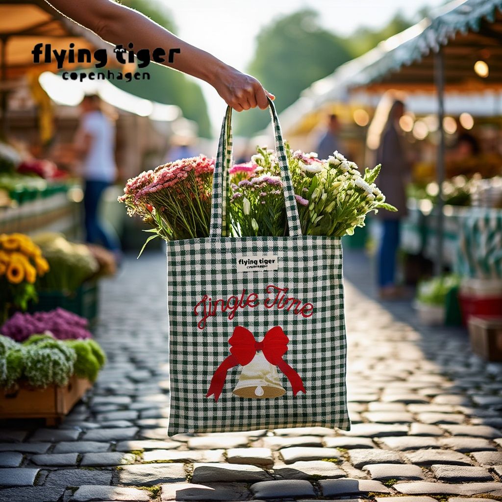 【フライングタイガー公式】トートバッグ チェック柄 サイズ：縦67.5cm x 横37.5cm トートバッグ 赤リ..