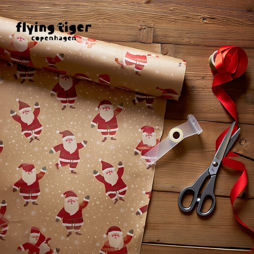 【フライングタイガー公式】ラッピングペーパー 飛ぶサンタ柄 クラフト紙 サイズ：70×400cm 北欧 フラ..
