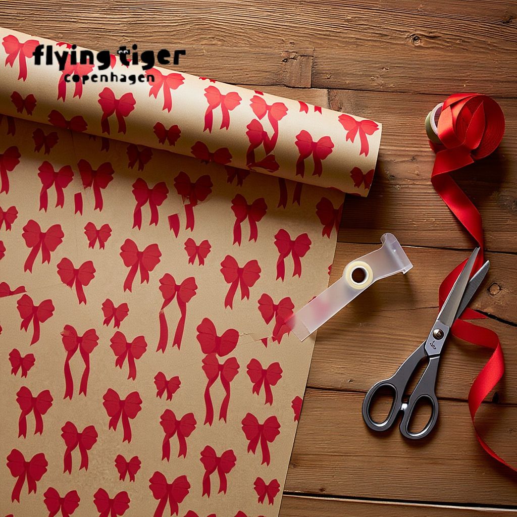 【フライングタイガー公式】ラッピングペーパー クラフト リボン柄 クリスマス 包装紙 ギフト ラッピン..