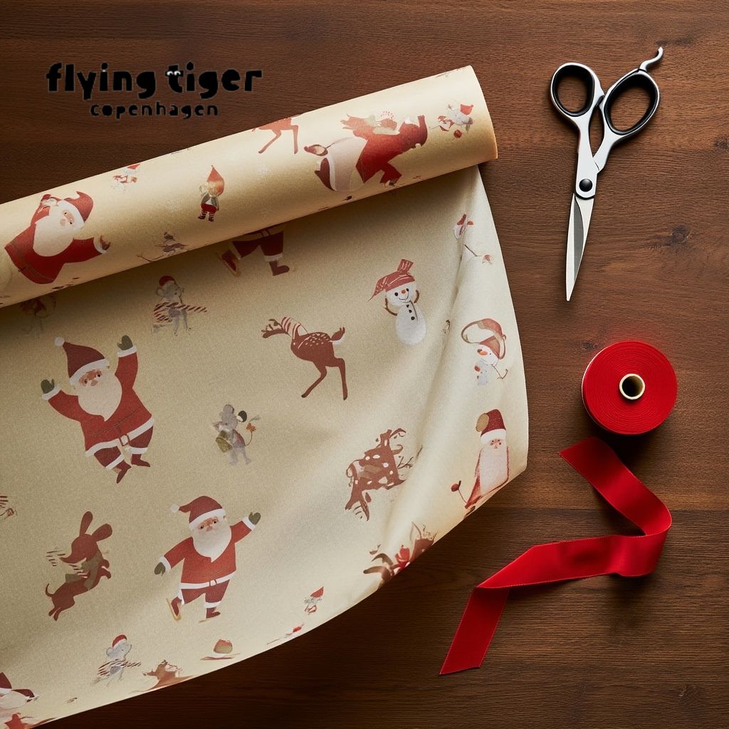 【フライングタイガー公式】ラッピングペーパー クリスマスキャラクター柄 クラフト紙 サイズ：70×400c..