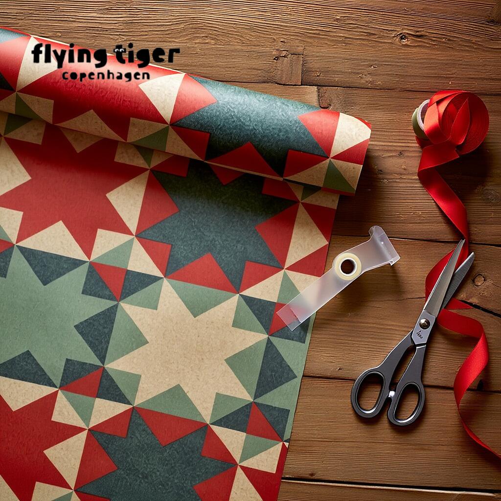 【フライングタイガー公式】ラッピングペーパー クラフト スター柄 クリスマス 包装紙 70×400cm 紙製 ..