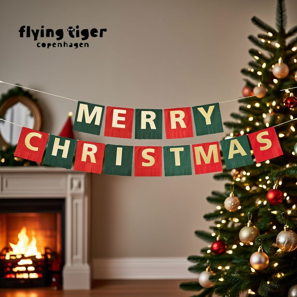 【フライングタイガー公式】ガーランド クリスマス 赤緑パネル ゴールド文字 18.5×16.8cm デコレーション 壁飾り ドア マントル パーティー 装飾 華やか 可愛い 季節感 デンマークのサムネイル