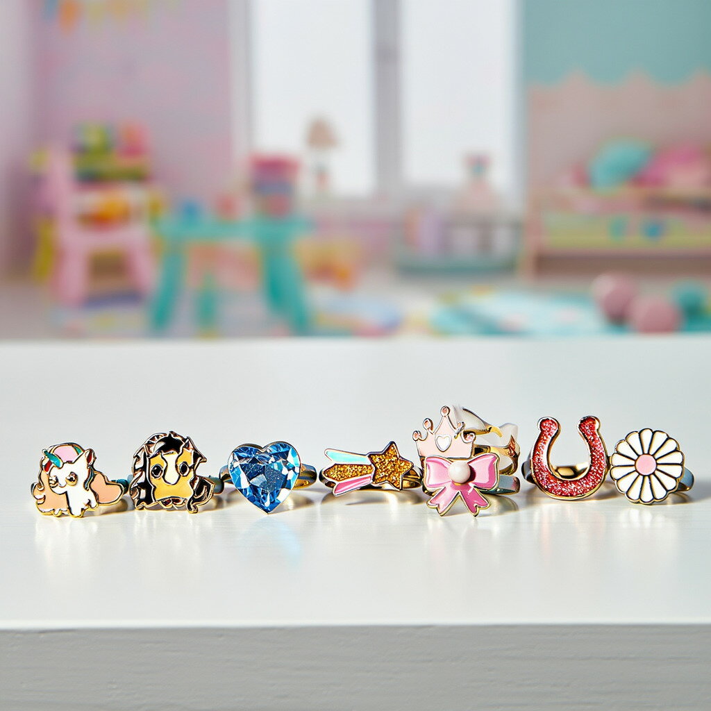 【フライングタイガー公式】リングセット ユニコーン 馬 モチーフ アジャスタブルリング 9種デザイン 星 花 ハート サイズ1.8×0.9×1.4cm 金属製 サイズ調整可能 ドレスアップ ごっこ遊び アクセント ギフトボックス付き プレゼント キッズ ジュエリーセット デンマーク