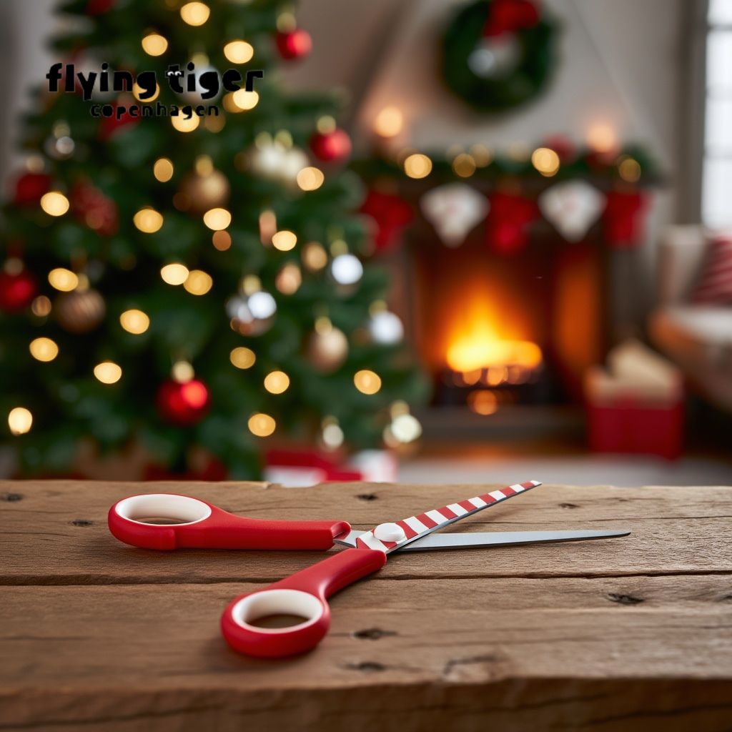 【フライングタイガー公式】ハサミ キャンディケイン風 0.7×6.5×17cm 赤白ストライプ メタル プラスチック製 ギフト包装 カード作り 文房具 デスク用...