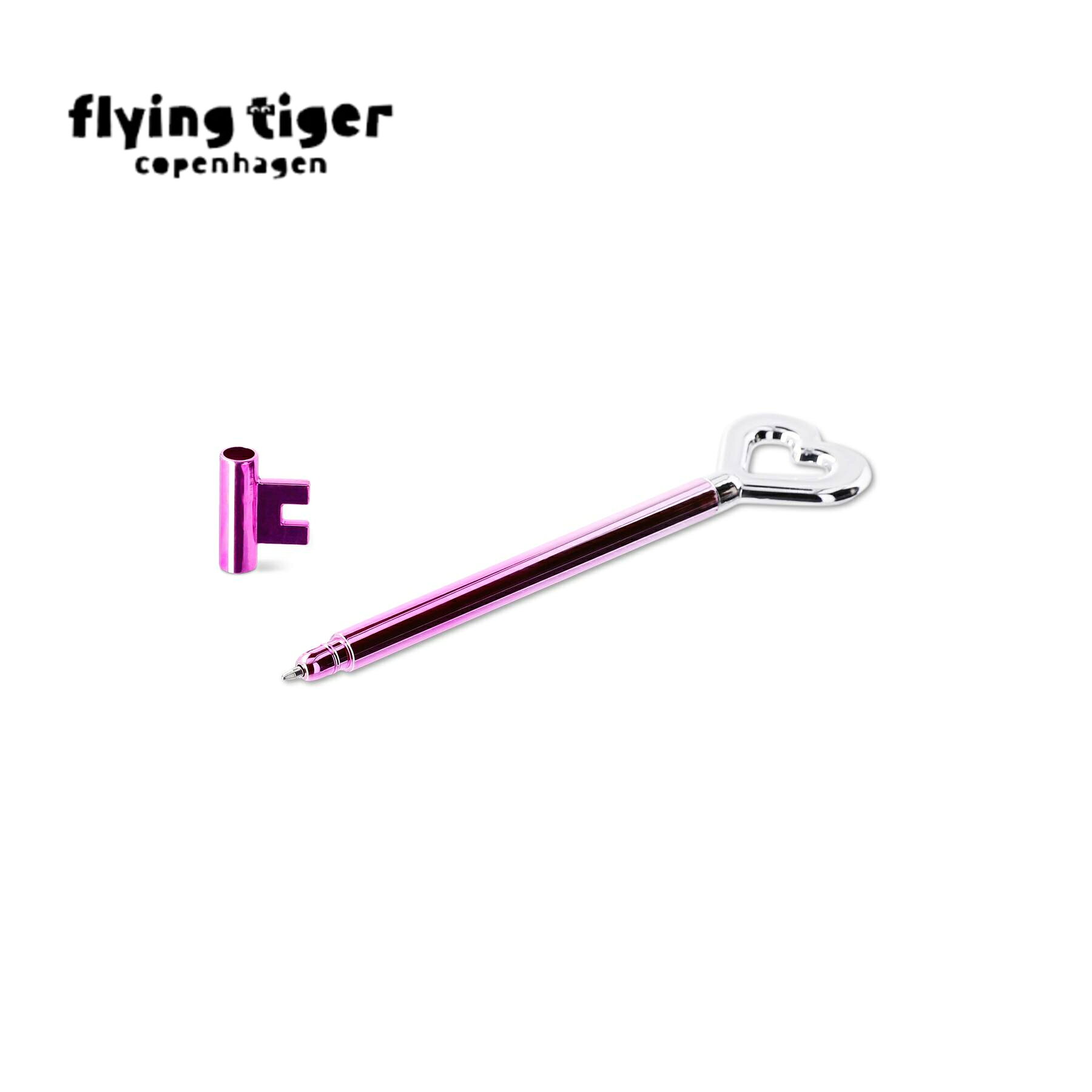 【フライングタイガー公式】ボールペン デンマーク 鍵モチーフ ハート シルバー ピンク 文房具 筆記具 サイズ：1.8×14.8×3.3cm 北欧の商品画像 3