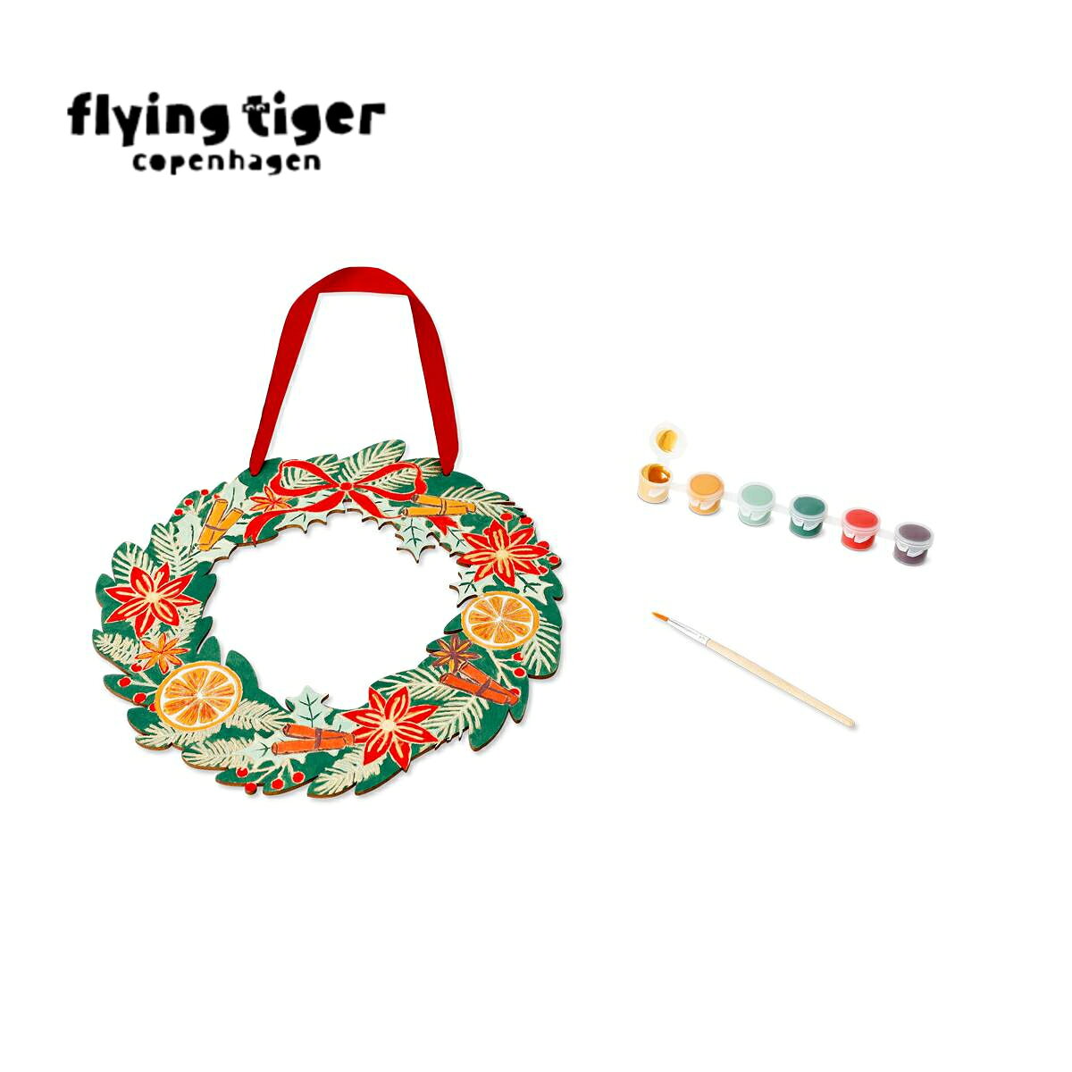 【フライングタイガー公式】DIYペイントリース デンマーク 絵付け クリスマスリース 木製リース クラフト アート 直径25.5cm 北欧
