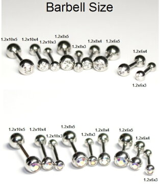 3mm/4mm/5mmジュエルボール付き/ストレートバーベル/18G(1.0mm)/16G(1.2mm)/14G（1.6mm）クリア/オーロラ