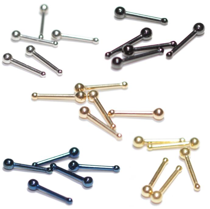 ボディピアス 鼻ピアス 5セット ストレートボールノストリル 20G(0.8mm) サージカルステンレス シルバー ピンクゴールド ゴールド ブラック ブルー ...