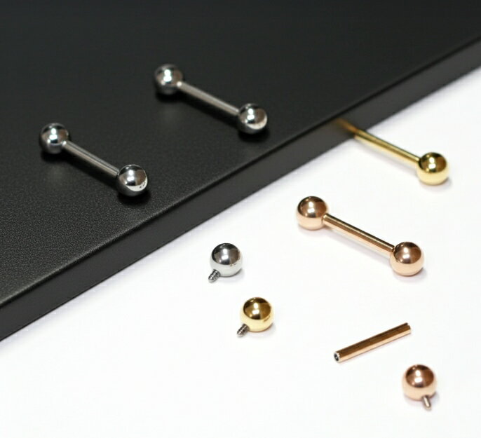 16G/14G ボディピアス（内ねじ）｜インターナル ストレートバーベル サージカルステンレス シルバー 片耳1個