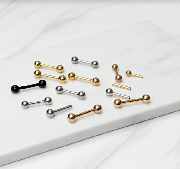 16G/14G ボディピアス（内ねじ）｜インターナル ストレートバーベル サージカルステンレス シルバー 片耳1個