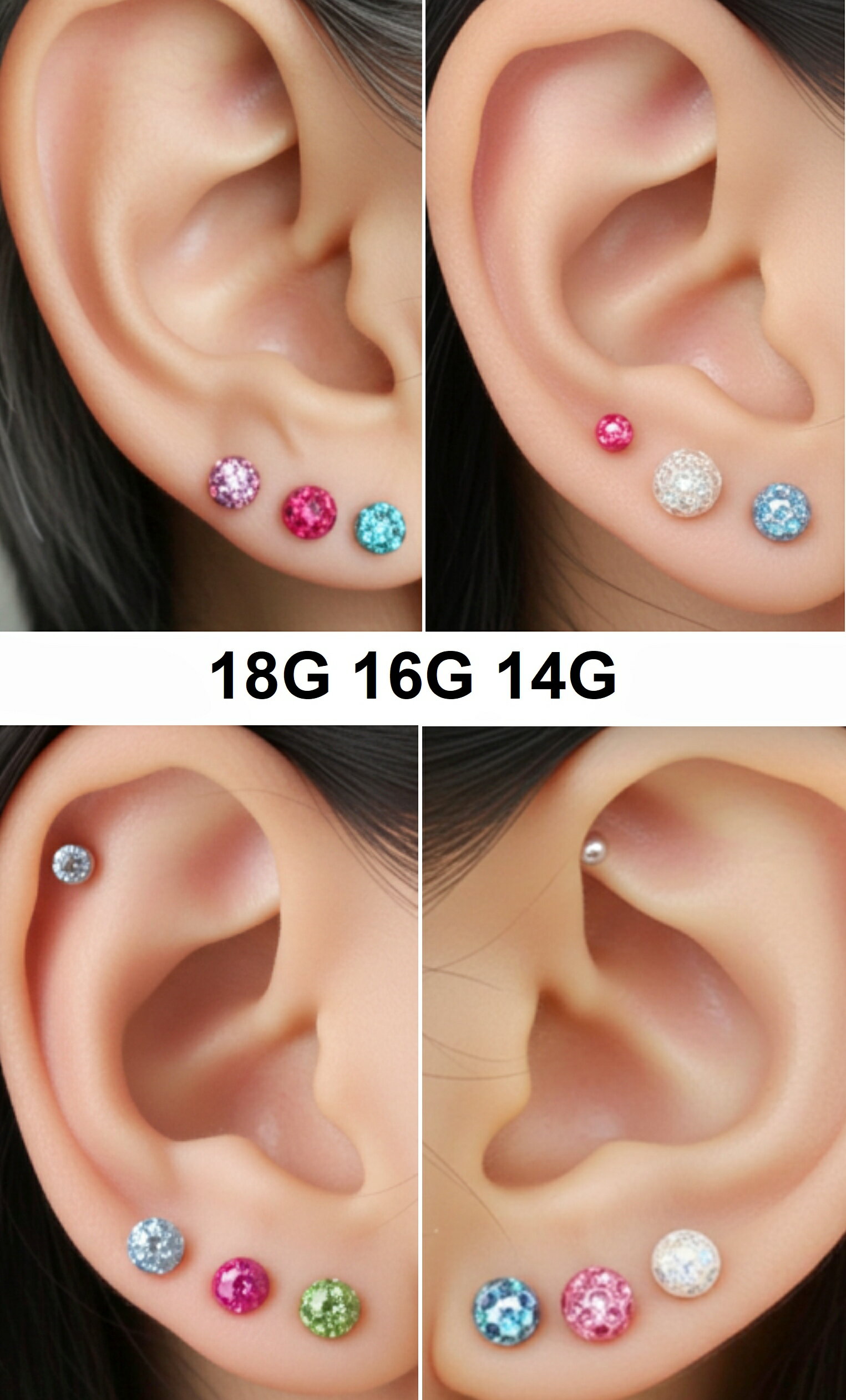 ボディピアス パヴェボール 18G 16G 14G キャッチ 樹脂コーティング 取れにくい ばら売り サージカルステンレス ジュエル