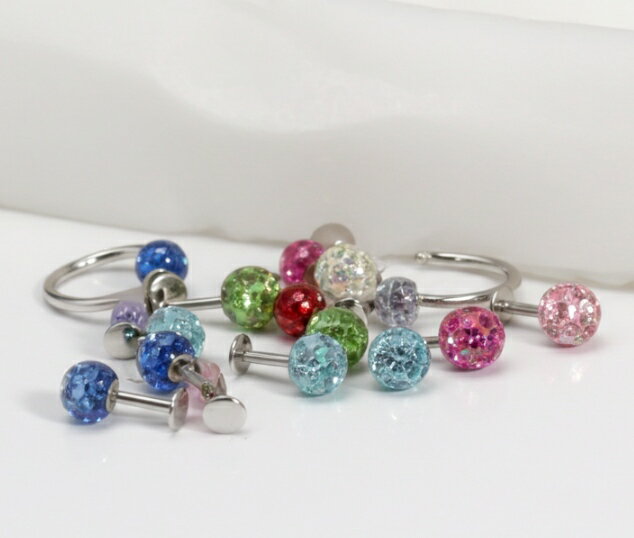 ボディピアス パヴェボール 18G 16G 14G キャッチ 樹脂コーティング 取れにくい ばら売り サージカルステンレス ジュエル