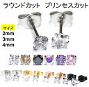 1ペア(両耳分、2個入り) ステンレスピアス ジルコニア ラウンドカット プリンセスカット 20G(0.8mm)サージカルステン…