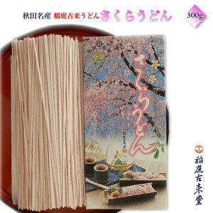 稲庭古来うどん さくらうどん 300g ｜ 秋田県 湯沢市 稲庭町 稲庭古来堂 稲庭うどん いなにわ 日本三大うどん 名物 名産 逸品 手綯製法 桜葉粉末 華やか 乾麺 お試し