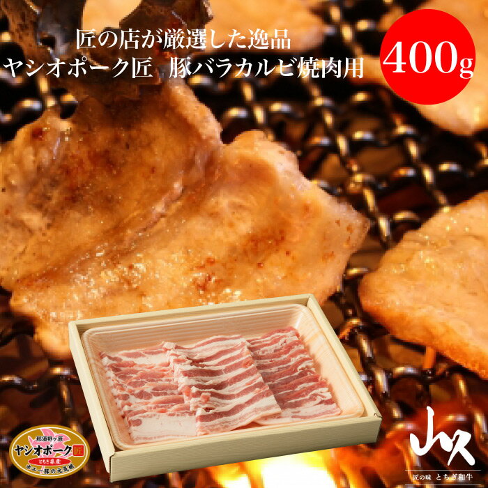 匠の店が厳選した逸品 ヤシオポーク匠 豚バラカルビ 焼肉用 400g｜本州送料込 とちぎ県産ホエー豚の元気っ子 ホエーを与えて育った健康な母豚から産まれた元気な豚 脂肪は甘く風味とコクがある美味しい豚肉 ギフト お取り寄せ BBQ 栃木県産品 矢板市 肉の山久 FN004