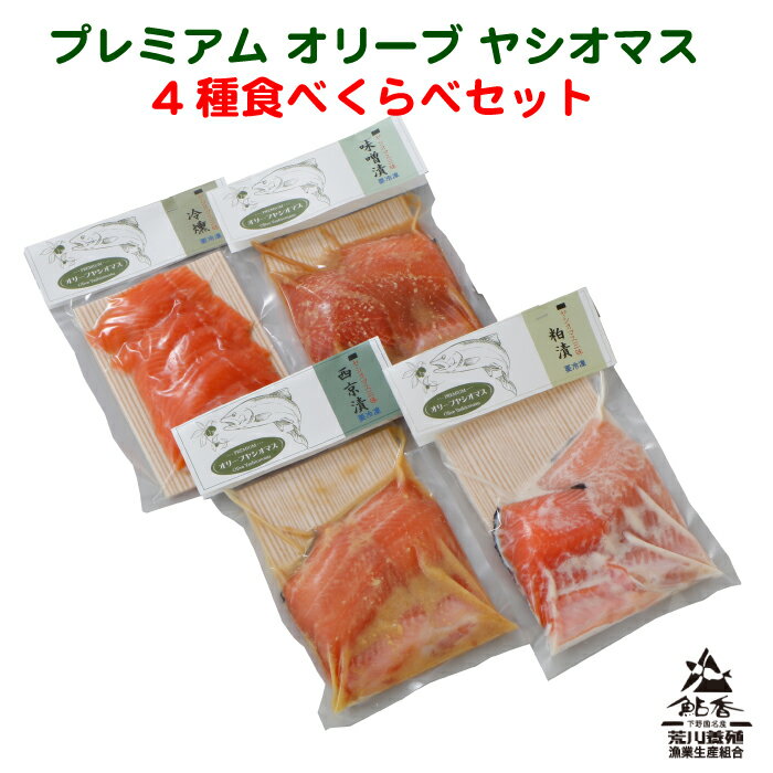 ＜プレミアム オリーブ ヤシオマス 味噌・粕・西京漬・冷燻 4種 食べくらべセット 荒川養殖＞ [栃木県産品 さくら市] FN09W