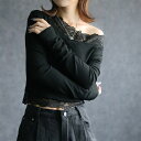any day エニーデイ トップス オフショル カットソー tシャツ レース付オフショルカットソー レディース 無地 長袖 レース オフショルダー 肩出し 大人 かわいい 送料無料