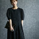 any day エニーデイ ワンピース 半袖 ゆったり ロング レディース フリンジ刺繍デイリーワンピース ブラック ワンピ 黒 花柄 刺繍 二の腕カバー 体型カバー 送料無料