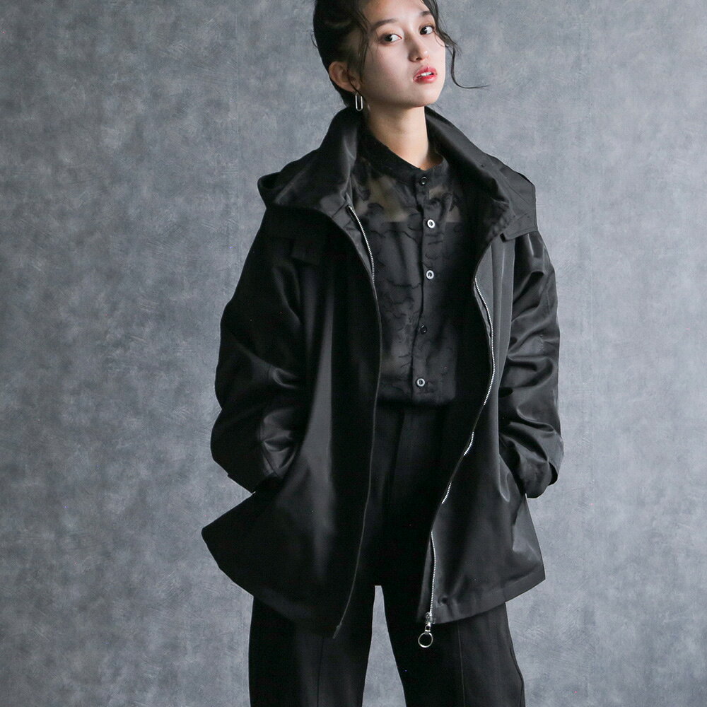 【5%OFF】any day エニーデイ マウンテンパーカー レディース 秋冬 防寒 ライトアウター アウター 黒 ブラック 長袖 ハイネック フード ジャケット ブルゾン 羽織 女性 体型カバー 送料無料