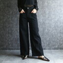 any day エニーデイ デニムパンツ レディース ゆったり ボトムス ジーンズ ジーパン バレルシルエットスイッチデニム すっきり 疲れない ブラックデニム カジュアル パンツ シンプル 送料無料