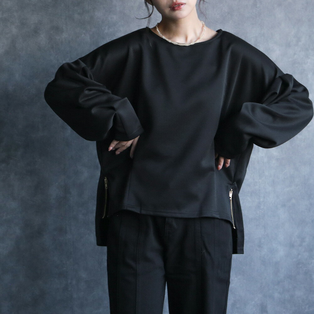 any day エニーデイ トップス カットソー サイドファスナー ロンT レディース デザイン tシャツ サイドジップオーバーサイズロンT おおきめ ゆったり ドロップショルダー 無地 長袖 カジュアル シンプル 大人 おしゃれ 送料無料