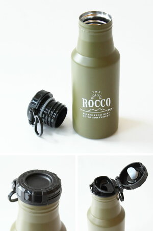 ROCCOロッコワンタッチボトルステンレス直飲み水筒500ml水筒アウトドアキャンプトレッキングレジャー通勤スポーツ保冷保温マイボトルマイ水筒