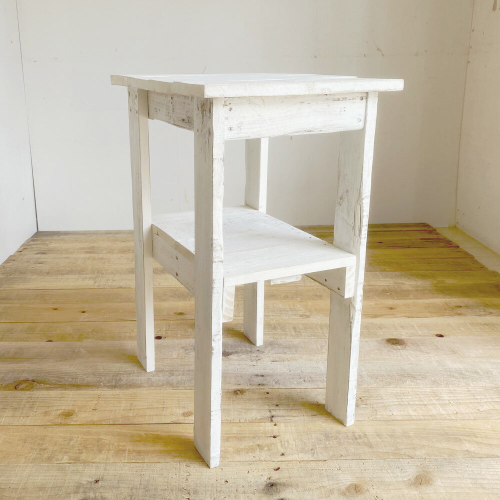 サイドテーブル おしゃれ 木製 四角 白 ホワイト 高さ67cm コーヒーテーブル コンソール ナイトテーブル 木製 テーブル 花台 電話台 すき間収納 無垢 無垢材 天然木 アンティーク 完成品 ハンドメイドリサイクルウッド サイズオーダー cafemokuのサムネイル