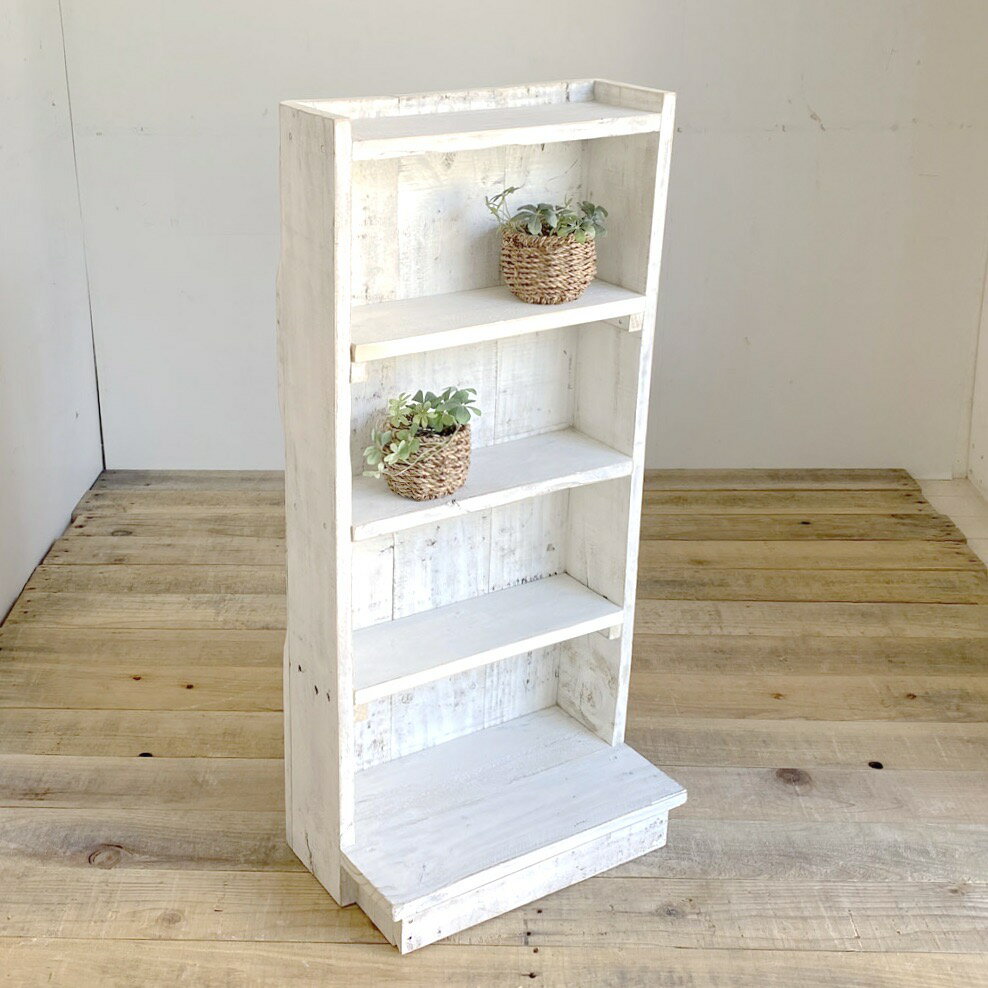 cafemoku シェルフ M ホワイト 木製 シェルフ 収納棚 本棚 収納 家具 書棚 ラック 壁面収納 飾り棚 おしゃれ アンティーク風 ディスプレイ 文庫本 本棚 天然木 無垢 北欧 ハンドメイド 家具 リサイクルウッド サイズオーダー フォリアフィオーレのサムネイル