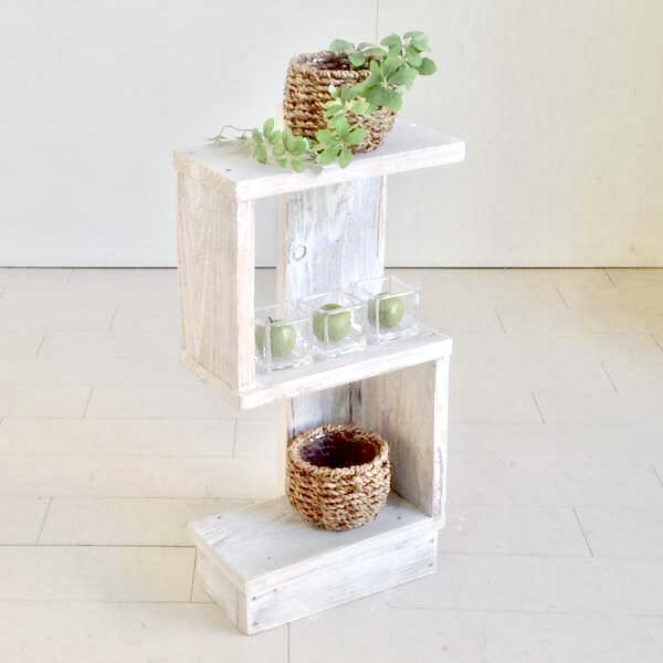 cafemoku リサイクルウッド ニョゴニョゴシェルフS ホワイト シェルフ アンティーク風シェルフ 木製シェルフ 収納棚 木製 ラック 多目的ラック ディスプレイ棚 CDラック アンティーク風 天然木 無垢 フォリアフィオーレのサムネイル