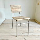 cafemoku リサイクルウッド ダイニングチェア スクエア 食卓椅子 スチール脚 アンティーク風 レトロ 無垢 天然木 フォリアフィオーレ