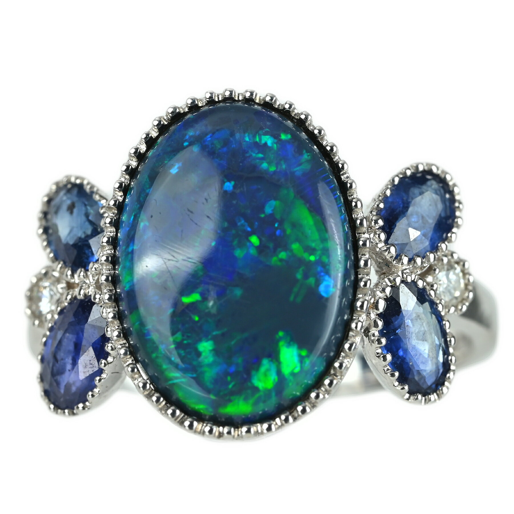 【中古】K18WG BLACK OPALブラックオパール サファイアリング BO4.10ct S1.19ct 日宝協ソーティング 4.1g #14のサムネイル