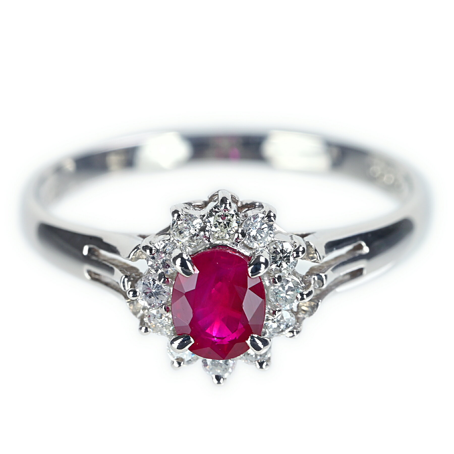 【中古】PT850 RUBY ルビーリング R0.50ct D0.16ct 中央宝石研究所ソーティング 2.6g ＃12