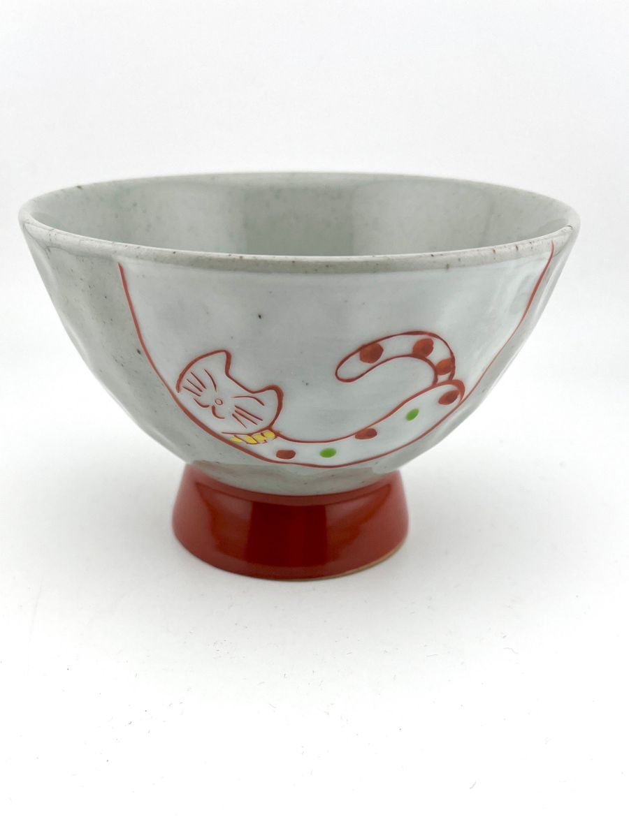 波佐見焼國右エ門窯猫高台茶付赤系猫...