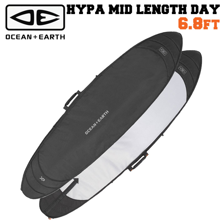 メーカー希望小売価格はメーカーカタログに基づいて掲載していますOCEAN＆EARTH オーシャンアンドアース 日本正規販売店 HYPA MID LENGTH DAY COVER 6’8 トラベルに適した頑丈な設計のミッドレングス用ハードケース 本体重量：1.96 kg 適合するサーフボードの幅：22.5inch（57cm） ■ HYPA SERIES（ハイパーシリーズ） XP（エクストラ・プロテクション）により、従来のCOMPACT DAY SERIESよりもさらに頑丈なトラベルカバーへと進化しました。 -EXTRA PROTECTION 特に衝撃が大きいノーズ・テール・レールにエクストラパッドを追加 -ARMOUR WEAVE 丈夫で破れにくい撥水性生地 -DOUBLE PADDED SIDE WALL サイドに20mmパッドを敷くことで、より強度をアップ *詳しくはPC・スマホサイトをご覧ください。
