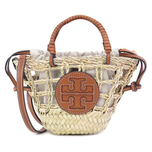 トリーバーチ バッグ（レディース） 【15日(水)はP10倍!】トリーバーチ TORY BURCH (134669 254 NATURAL) 22aw ナチュラル×ブラウン ELLA OPEN MINI BASKET TOTE エラ バスケットバッグ カゴバッグ バッグ