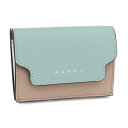 【期間限定セール】訳あり マルニ MARNI (PFMOW02U23 LV520 Z606M AQUA MARINE/NATURAL/TALC) 23SS ライトブルー×ブラウンベージュ×クリーム 財布 折財布 レザー