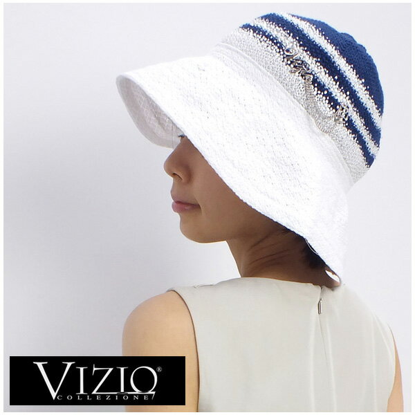 【在庫処分セール】訳あり1 VIZIO COLLEZIONE ヴィジオ (5038FF-WH-NV) ホワイト/ネイビー イタリア製 アンカーチャーム ラインストーン モチーフ 帽子