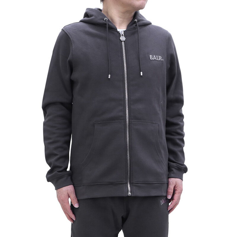 【P5倍!6/2(日)23:59迄】訳あり ボーラー BALR.(B1267.1018 ASPHALT) 23SS チャコールグレー Q-Series Straight Zip Thru Hoodie Renewedメンズ トップス ジップアップパーカー