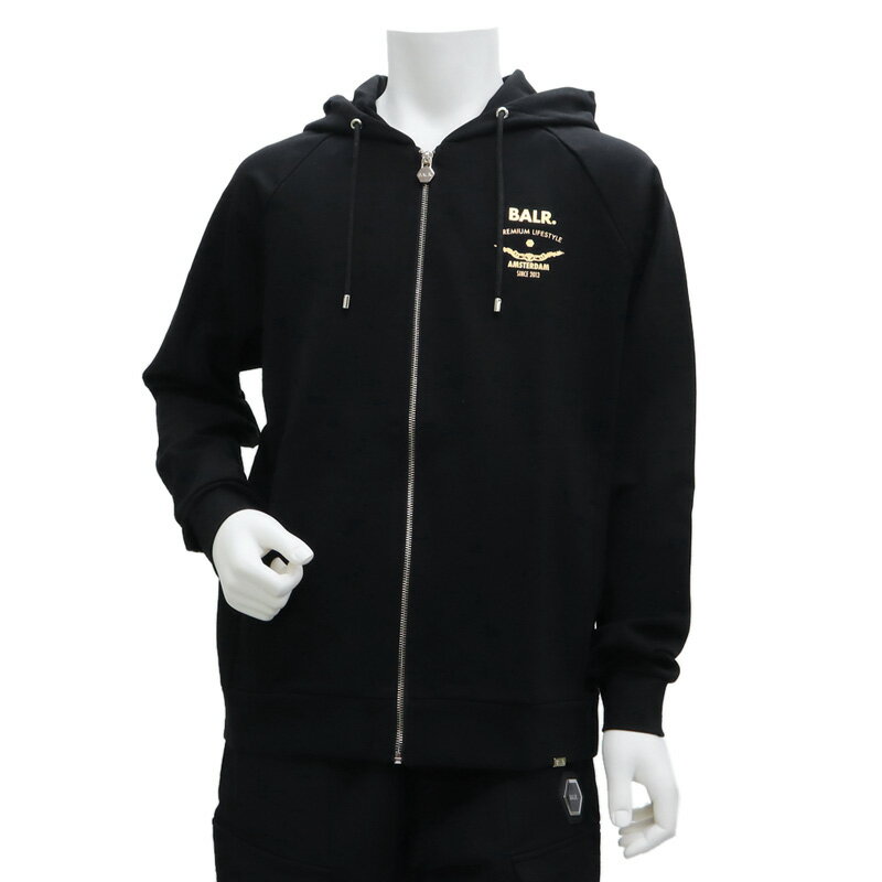 ボーラー BALR.(B1267.1022 JET BLACK) 23AW ブラック Rani Zip Gold Emblem Hoodieメンズ トップス ジップアップパーカー