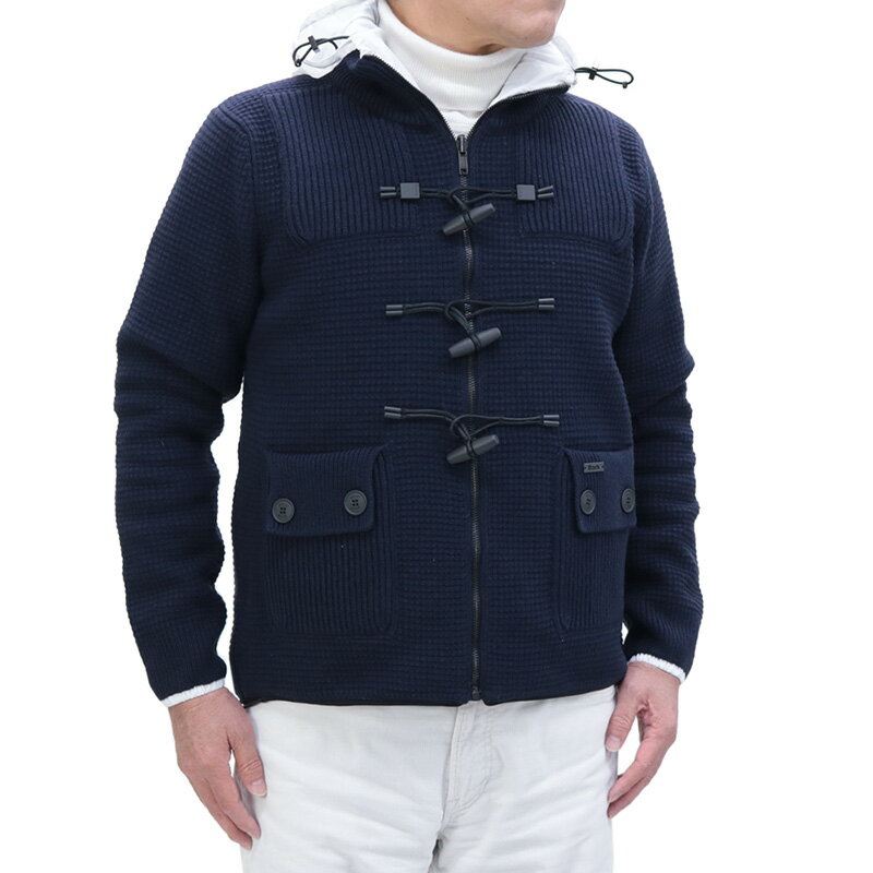 訳あり バーク Bark (72B8040 0370 NAVY/WHITE) 17aw ネイビー×ホワイト メンズ リバーシブル ニット ダッフルコート