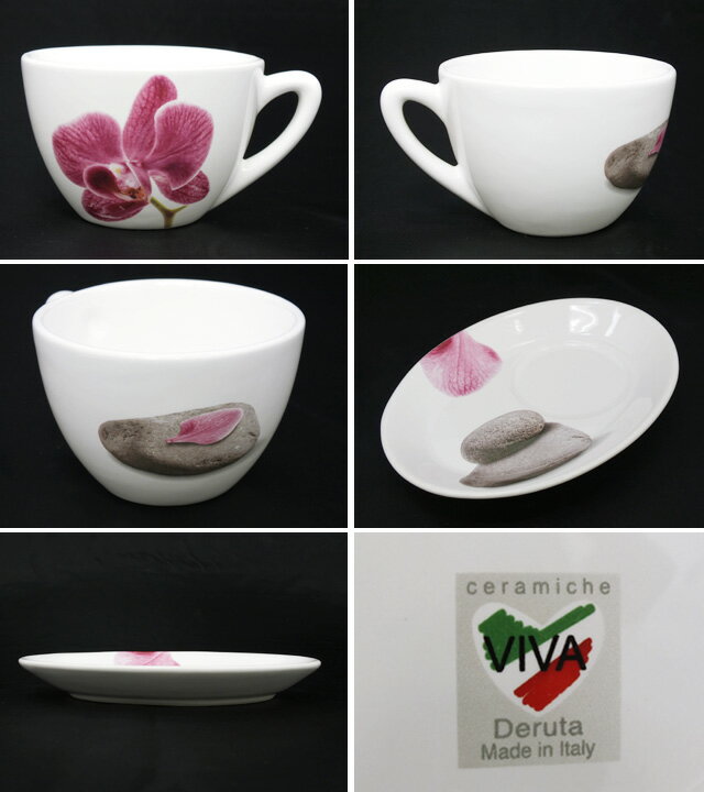 【店内ポイント5倍*11/1(木)23:59迄】ceramiche VIVA カップ＆ソーサー 神秘的な印象を受ける花と石モチーフ (6504 ZEN)