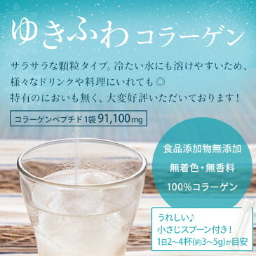 コラーゲン ペプチド こらーげん ゆきふわ コラーゲン100g 約1ヶ月分 送料無料 メール便 コラーゲンパウダー コラーゲン粉末 サプリ 無添加 無着色 無臭 複数購入でおまけ特典付き